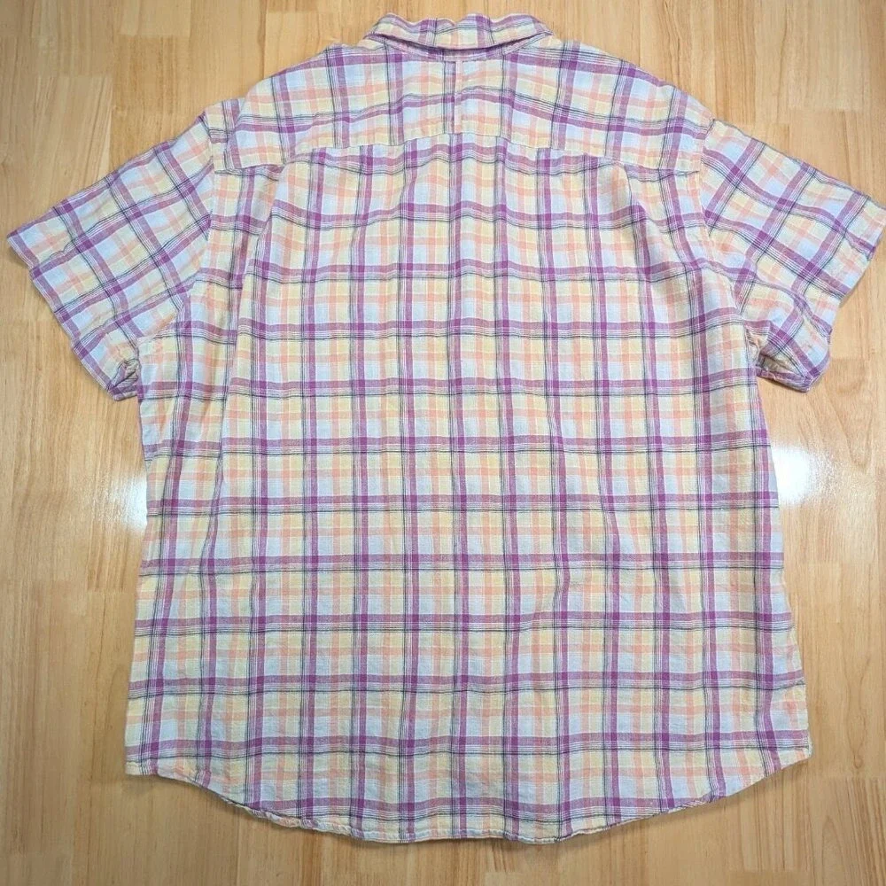 Banana‎ Republic XXL Linen Cotton Plaid Short Sleeve Button Up Shirt